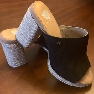 Black suede 3 inch heel sandals.
